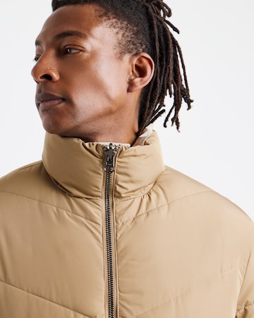 Ecru Funnel Neck Reversible Puffer Coat