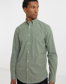 Tommy Hilfiger Long Sleeve Stripe Poplin Shirt - Pine Green