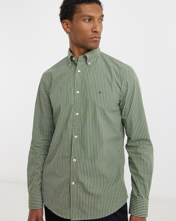 Tommy Hilfiger Long Sleeve Stripe Poplin Shirt - Pine Green
