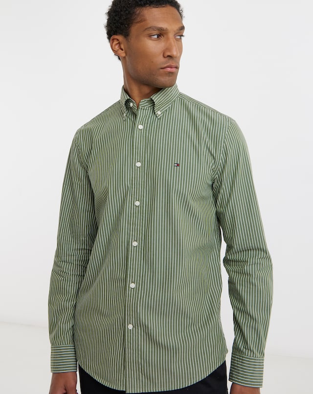 Tommy Hilfiger Long Sleeve Stripe Poplin Shirt - Pine Green