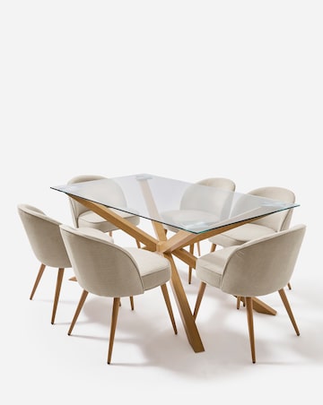 Bodie Oak 6 Seater Dining Table with 6 Emilie Fabric Chairs