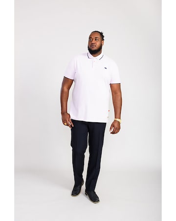 D555 Big And Tall Hamford 2 Pique Polo Shirt With 2 Colour Rib Tip Collar - Pink