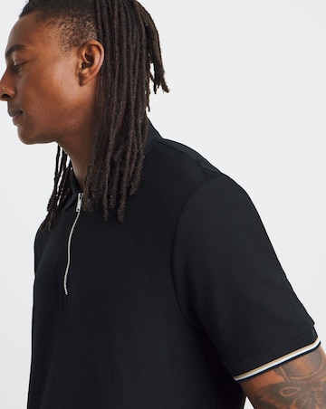 BOSS Short Sleeve Zip Neck Polo - Black