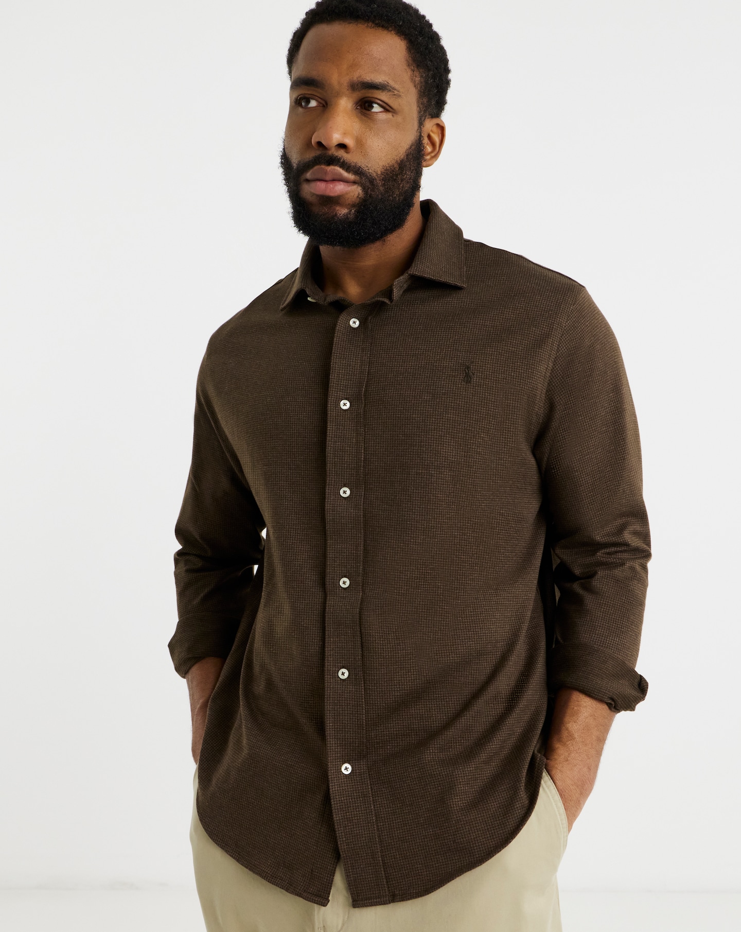Polo Ralph Lauren Long Sleeve Stretch Jersey Shirt - Brown | Jacamo