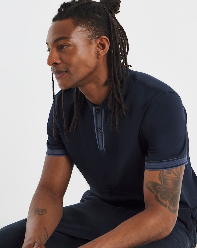 BOSS Short Sleeve Parlay Contrast Placket Polo - Navy