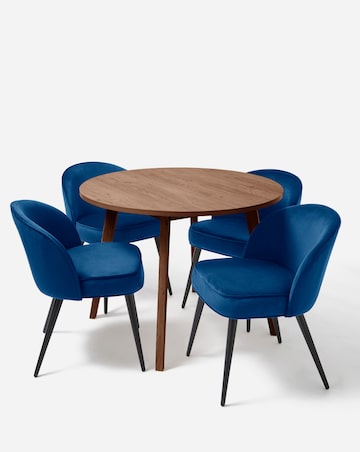 Oslo Round Dining Table with 4 Emilie Velvet Chairs