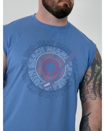 D555 Big And Tall Reeves South Beach Miami Printed Sleeveless T-Shirt - Blue