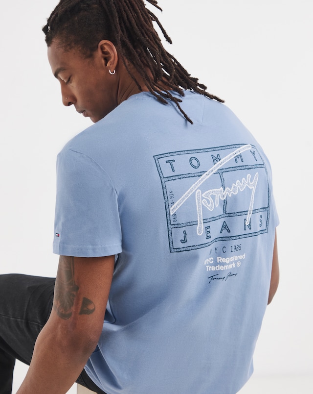 Tommy Jeans Short Sleeve Signature Spray Back Print T-Shirt - Iris Blue