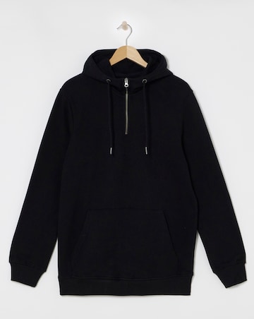 1/4 Zip Hoodie Long- Black