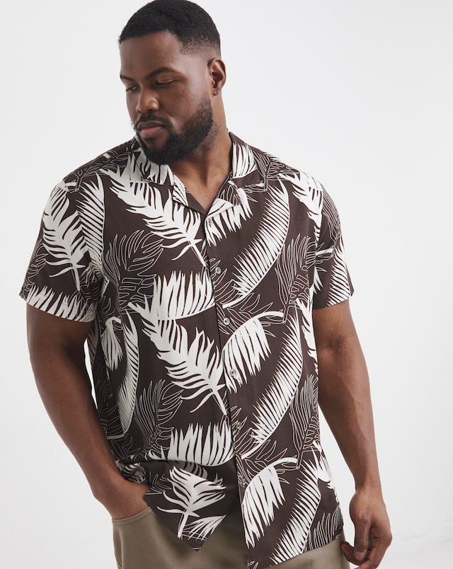 Leaf Print Revere Collar Shirt