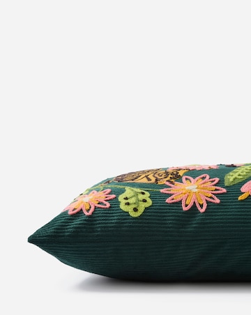 Embroidered Tigers Velvet Cushion