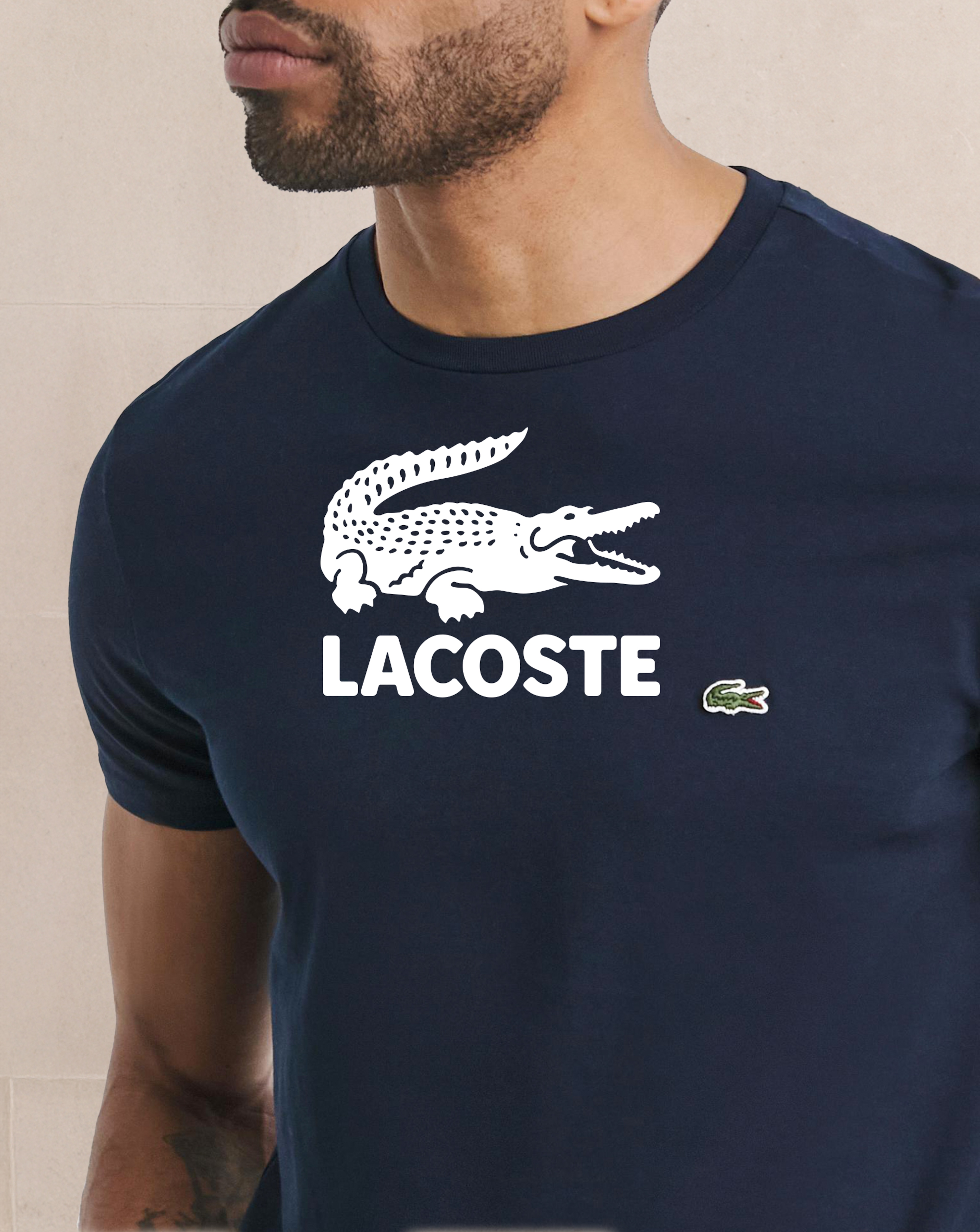 Lacoste. Model wears Lacoste Classic Short Sleeve T-Shirt - Navy