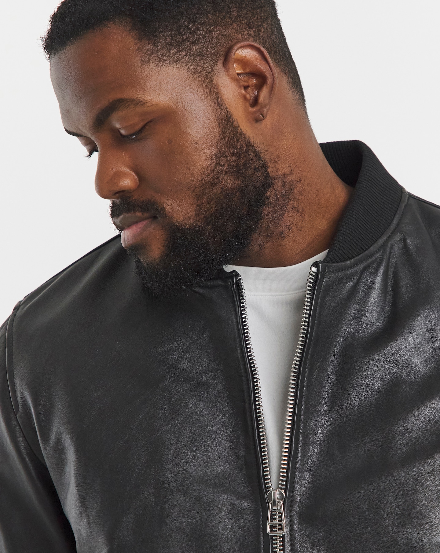Black Leather Bomber Jacket | Jacamo