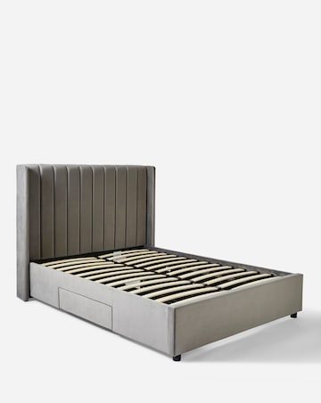 Eloise Winged Velvet Storage Bed with 3 Layer Memory Foam Hybrid Mattress