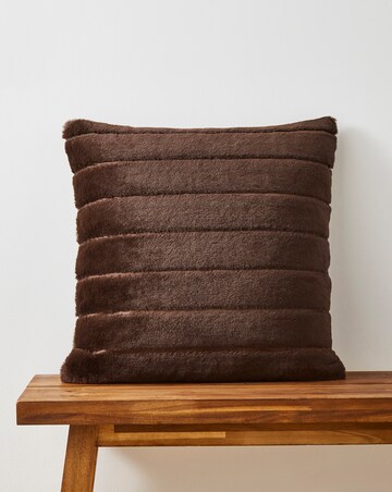 Large Ribbed Faux Fur Cushion - Chocolate