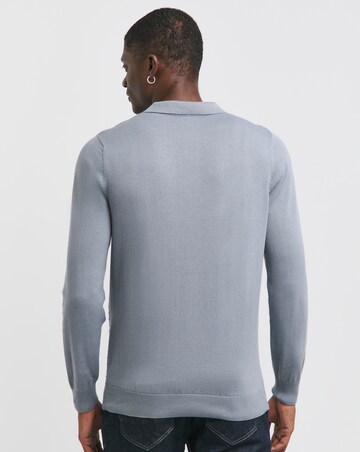 Blue Textured Long Sleeve Polo