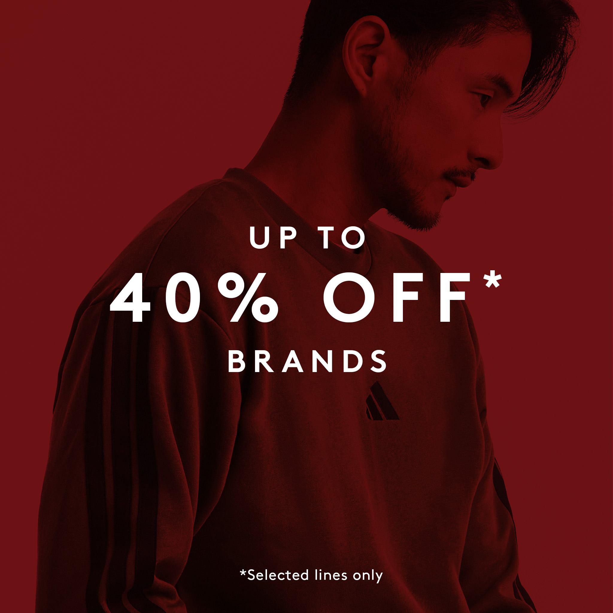 Red sale overlay with Up to 40% off brands