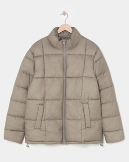 Neutral Square Quilt Puffer Jacket
