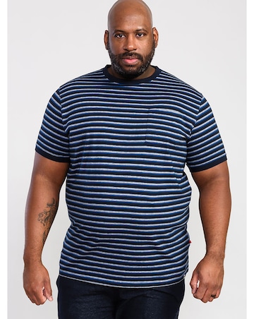 D555 Big And Tall Beamont Jacquard Stripe Crew Neck T-Shirt - Navy