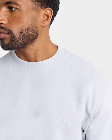 BOSS Waffle Logo Crew Neck Sweatshirt - Light Grey