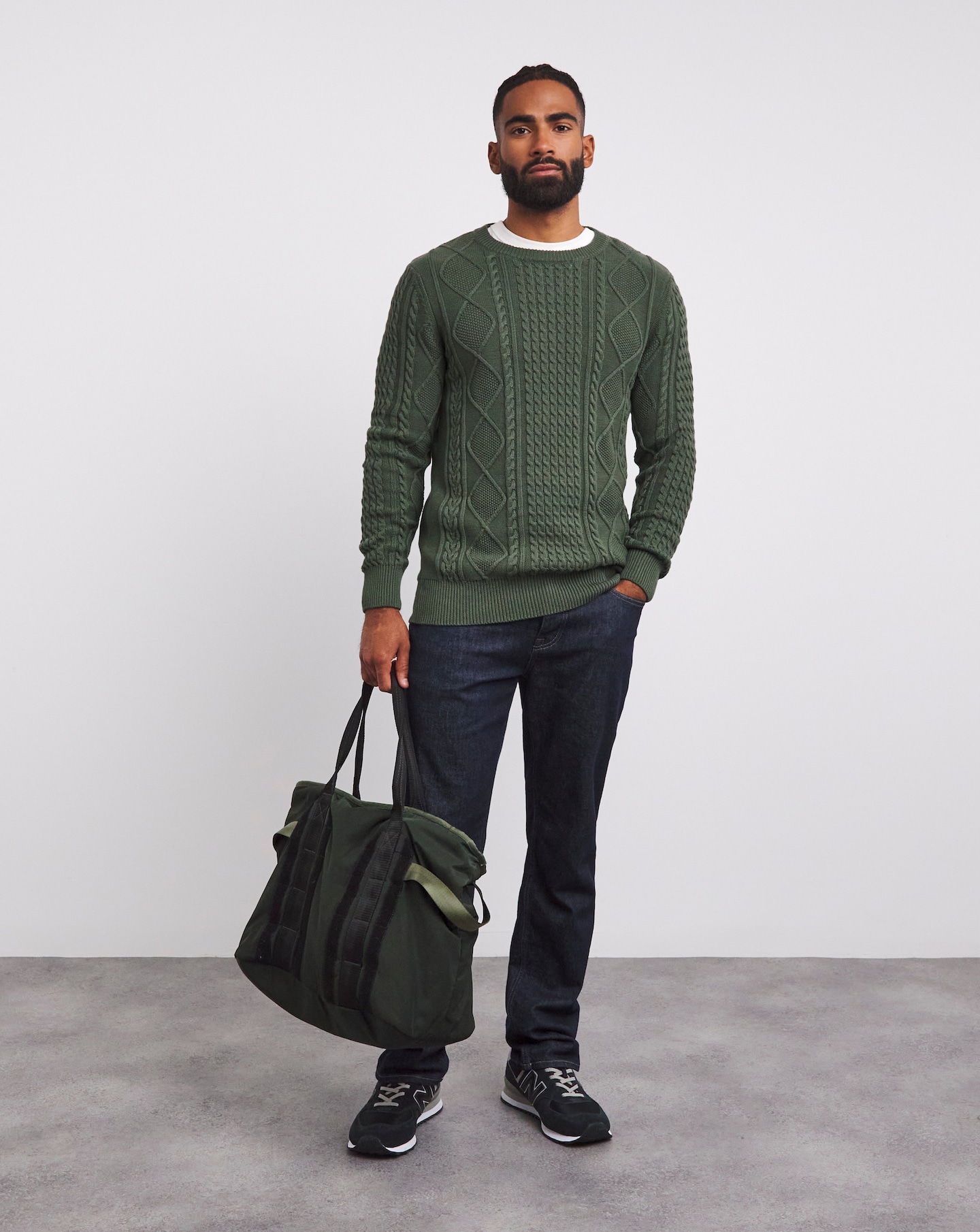 Khaki Cable Crew Neck Jumper | Jacamo