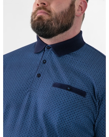 D555 Big And Tall Murray Allover Printed Jacquard Collar Polo With Pocket - Blue