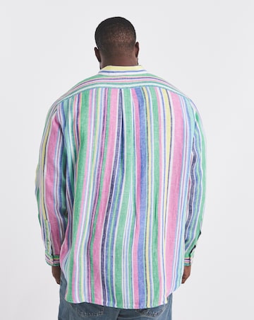 Polo Ralph Lauren Long Sleeve Stripe Linen Shirt - Green/ Pink