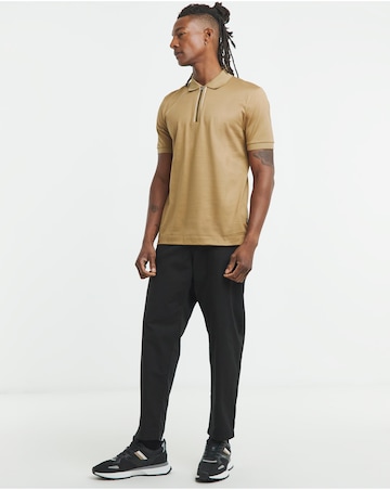 BOSS Short Sleeve Zip Neck Polo - Camel