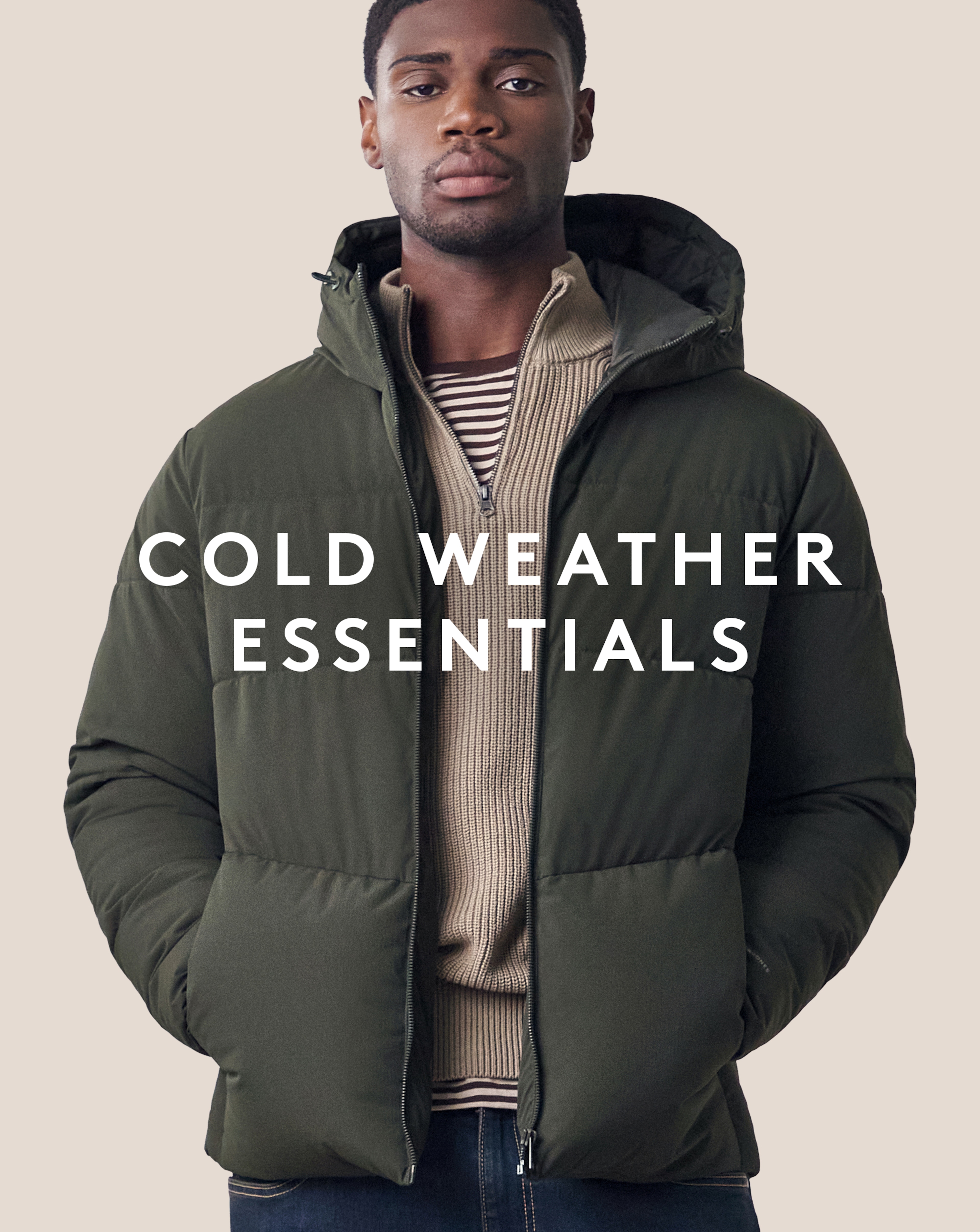 Cold weather essentials. Model wears Jack & Jones Global Puffer Coat - Green