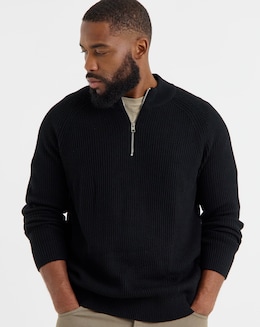 Jack &amp; Jones Pannel Knit Half Zip - Black