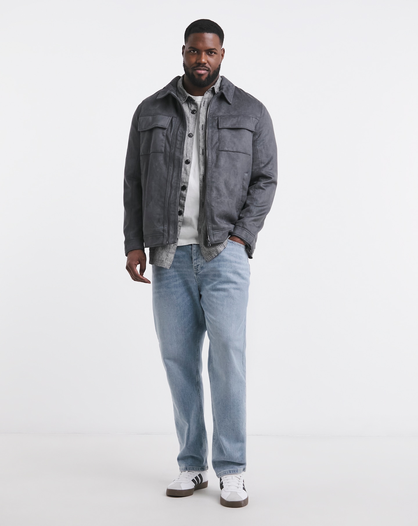 Grey Faux Suede Zip Jacket | Jacamo