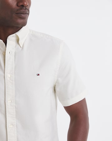Tommy Hilfiger Short Sleeve Garment Dyed Oxford Shirt - White