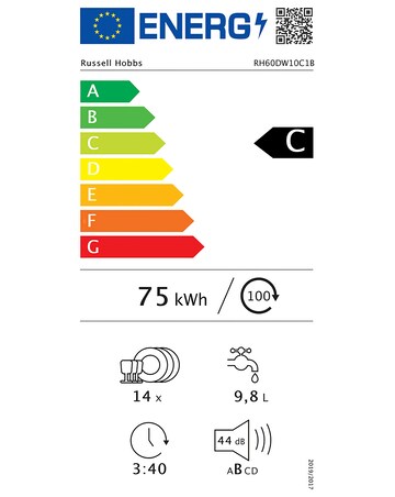 Russell Hobbs RH60DW10C1B Full Size Dishwasher - 14 Place Settings - Black