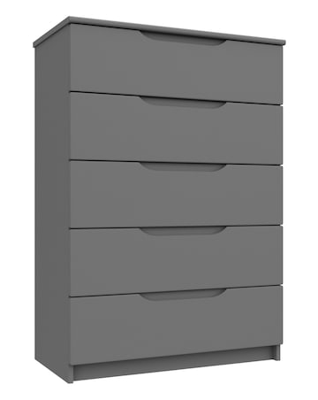 Sorrento High Gloss Assembled 5 Drawer Wide Chest