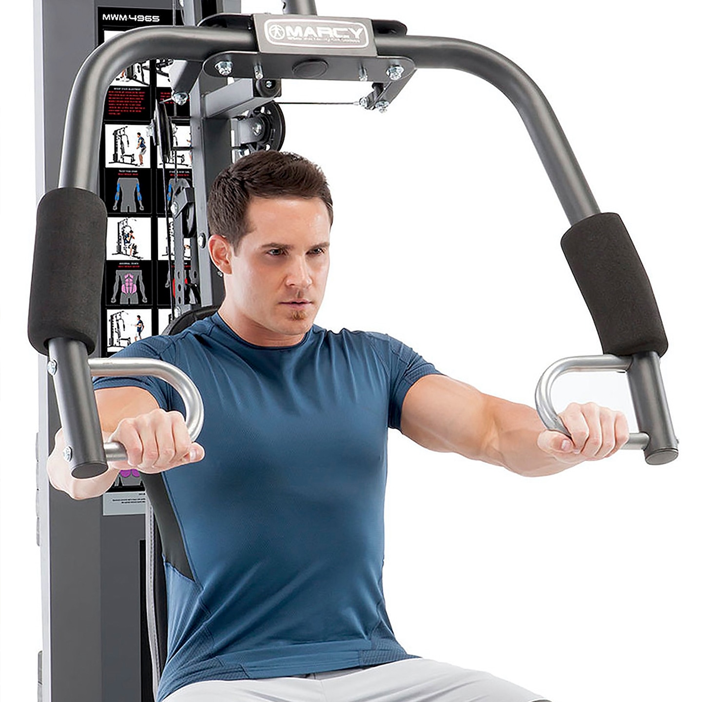 Gym equipment pictured.