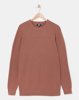 Pink Textured Knitted Crew Neck Jumper