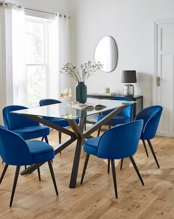 Bodie Black 6 Seater Dining Table with 6 Emilie Velvet Chairs