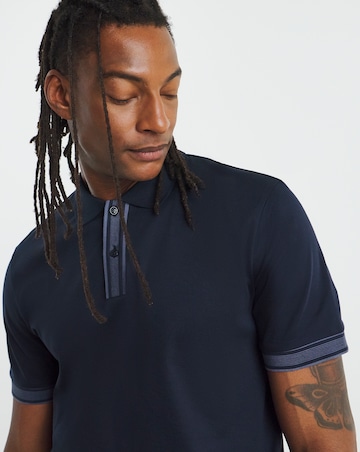 BOSS Short Sleeve Parlay Contrast Placket Polo - Navy