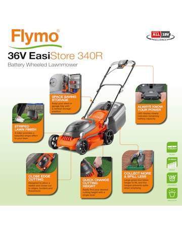 Flymo Easistore 340R Cordless 36V Rotary Lawnmower Kit