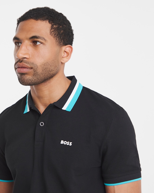BOSS Paddy Heritage Tipped Short Sleeve Polo Shirt - Black