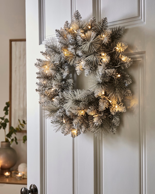Grey Glitter Pre-Lit Wreath