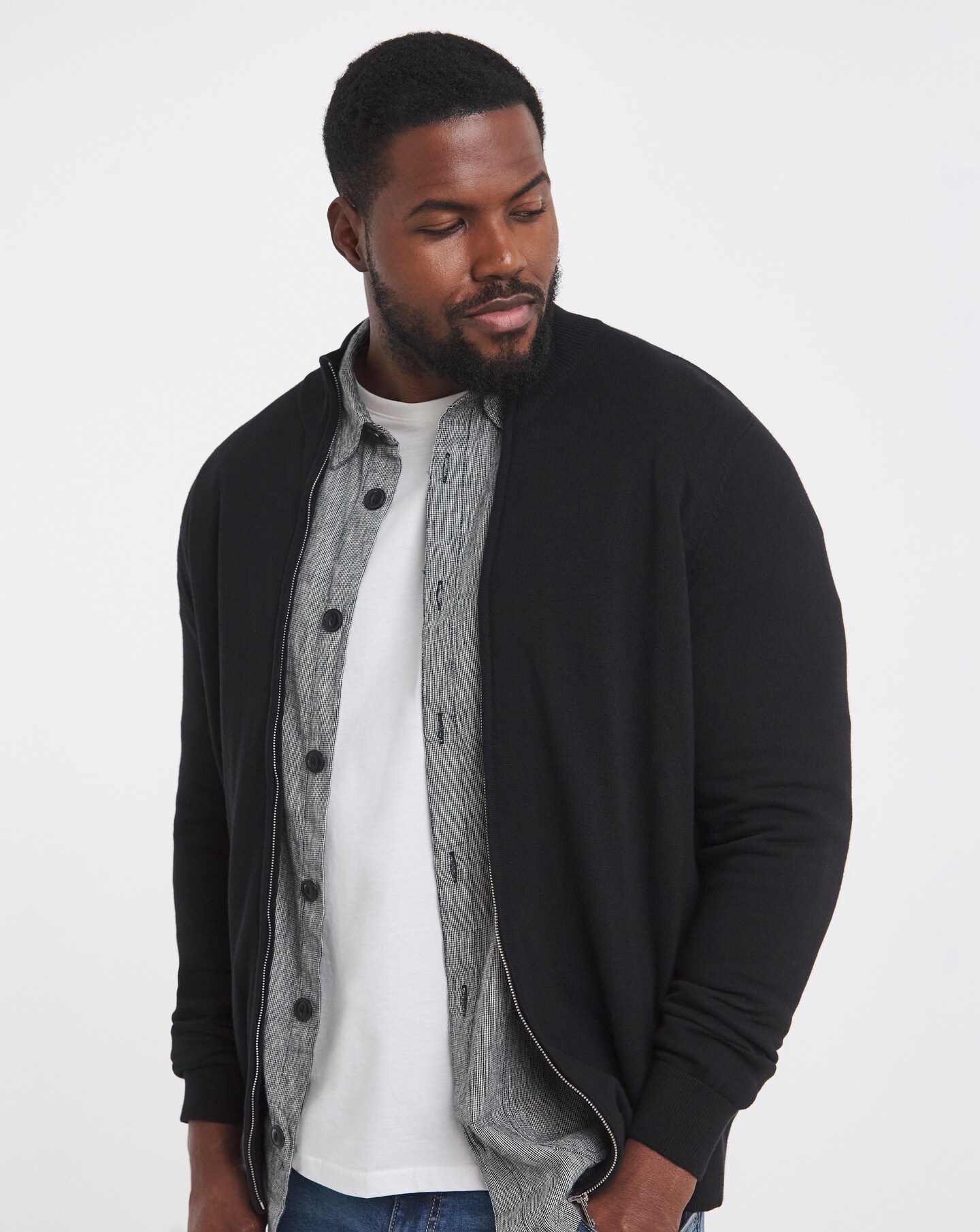 Black Zip Through Funnel Neck Knit Cardigan