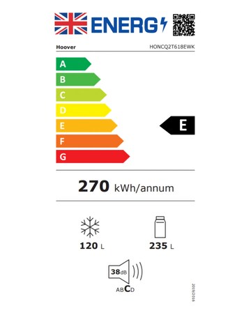 HOOVER HONCQ2T618EWK 60 x 185cm Refrigerator (White)