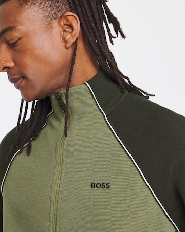 BOSS Zip Through Pique Sweat - Green