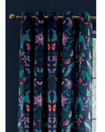 Catherine Lansfield Mya Tropical Birds Velvet Eyelet Curtain