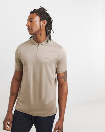 Cavin Klein Short Sleeve Liquid Touch Zip Neck Polo - Stone