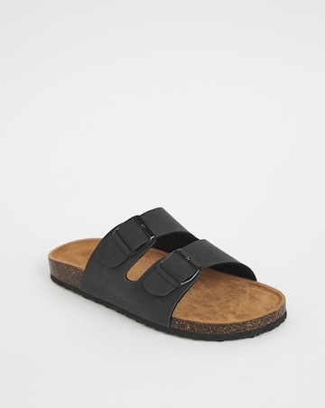 Black Buckle Strap Sandals Wide Fit