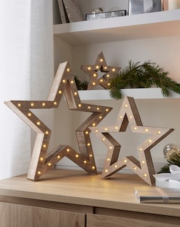 Light Up Wooden Stars - Set of 3