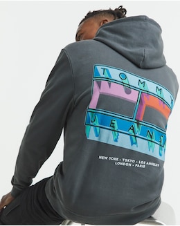 Tommy Jeans Flag Back Graphic Hoodie - Washed Black
