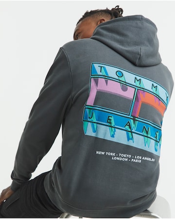 Tommy Jeans Flag Back Graphic Hoodie - Washed Black